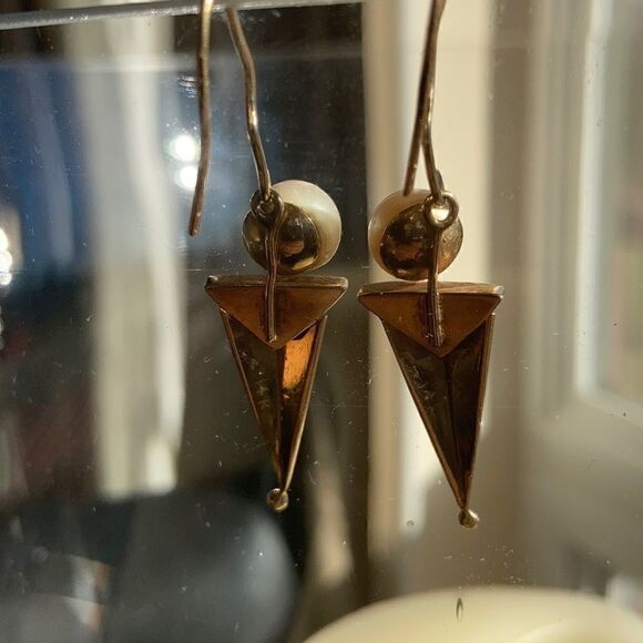 Vintage Gold Earrings Genuine 14K Gold Real Pearl Genuine Opal Artisan Earrings - Picture 7 of 16